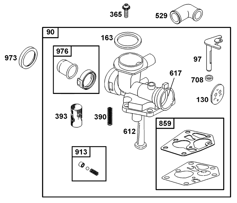 Carburetor Group Diagram and Parts List for 10C902-2033-XX  Briggs and Stratton Engine